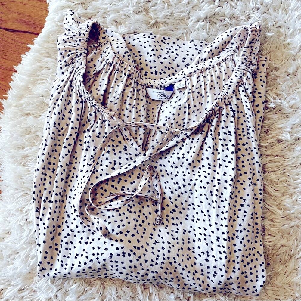 Indigo Womens Plus Size cream polka dot Dalmatian spots blouse womens size 1X